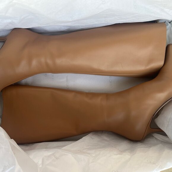 JIMMY CHOO AGATHE 85 LEATHER KNEE-HIGH BOOTS - Picture 2 of 3